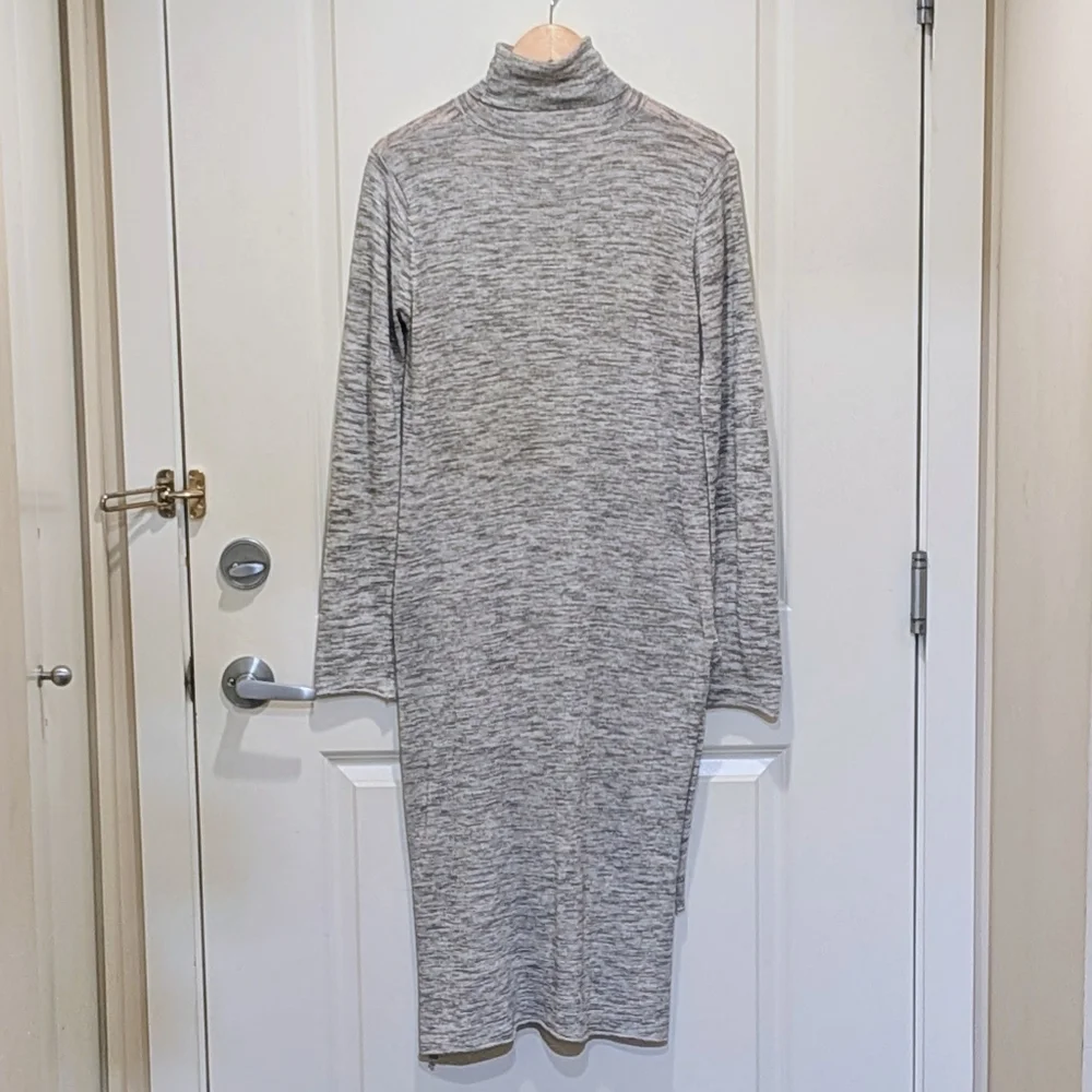 EUC Zara Knit M Cotton Blend Marled Grey Split Hem Turtleneck Longline Sweater - Picture 4 of 4